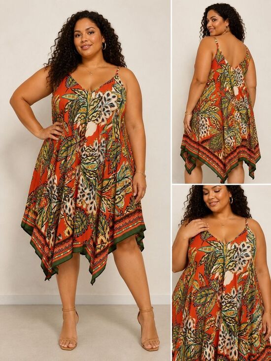 Mlle Gabrielle Dresses & Skirts - NWT Mlle Gabrielle Tropical Handkerchief Hem Dress Size 1X Boho Tropical
